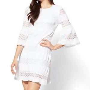 White lace overlay shift dress
